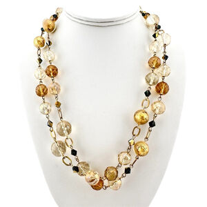 Vintage Beaded Necklace in Gold & Amber